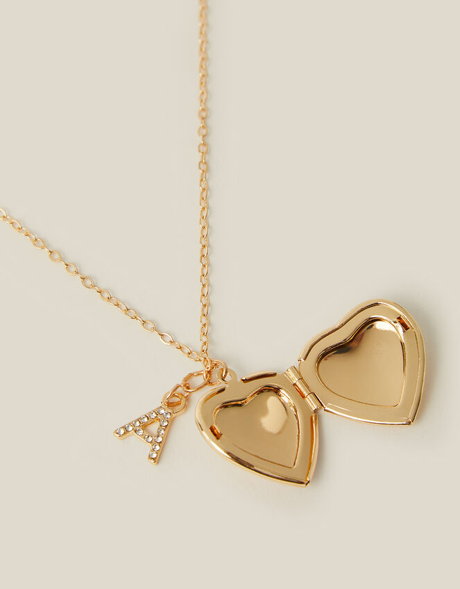 Initial Sparkle Heart Locket Necklace, Gold (GOLD), large