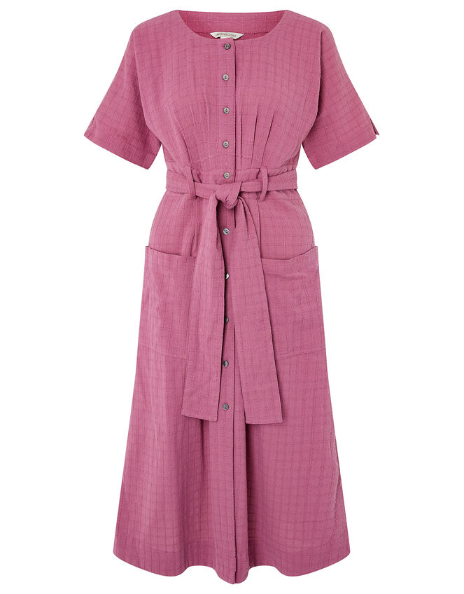 Crosshatch Midi Dress in Pure Cotton, Pink (PINK), large