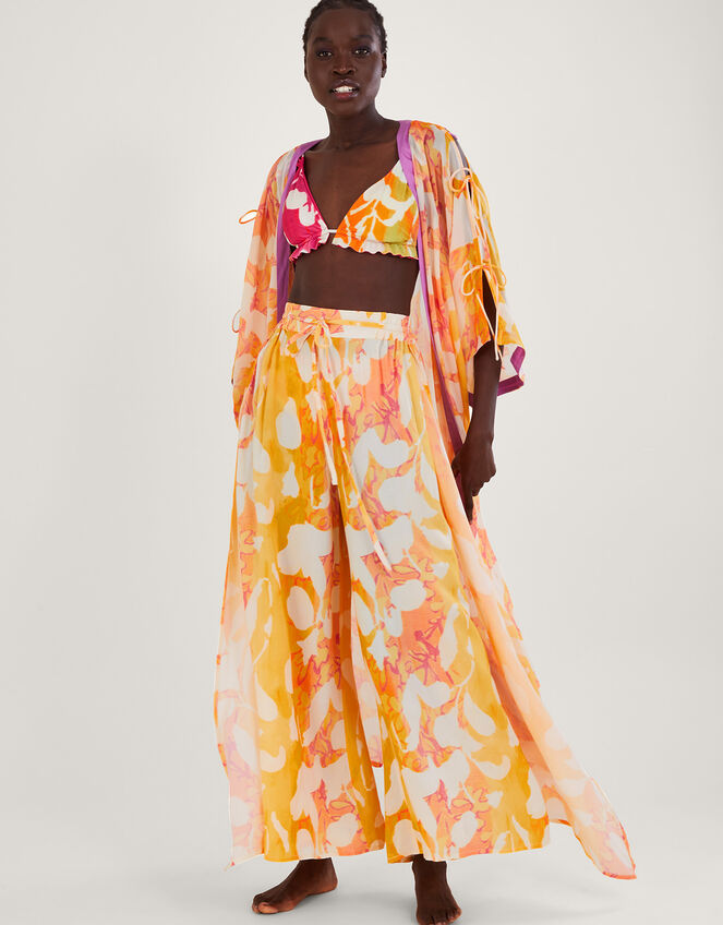 Abstract Print Side Split Trousers, Orange (ORANGE), large