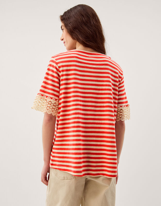 Sasha Stripe Linen Blend T-Shirt, Red (RED), large