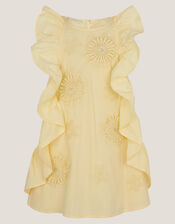 Appliqu&eacute; Flower Ruffle Dress, Yellow (YELLOW), large