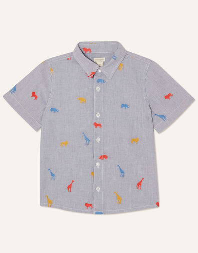 Jungle Embroidered Stripe Shirt, Blue (BLUE), large