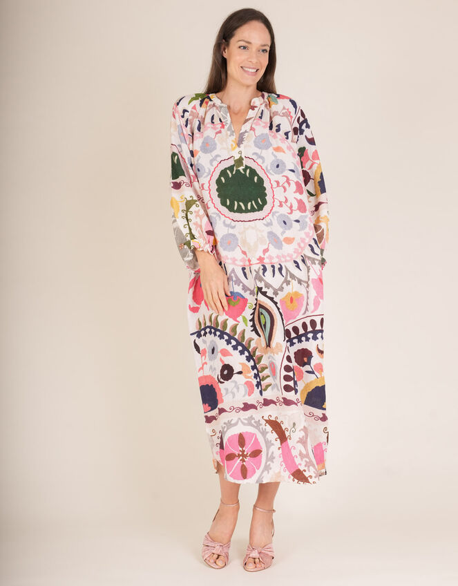 One Hundred Stars Suzani Long Sleeve Print Midi Dress, Multi (MULTI), large