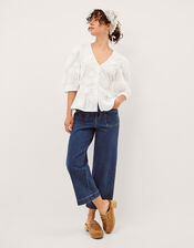 Tammy Puff Sleeve Embroidered Top, White (WHITE), large