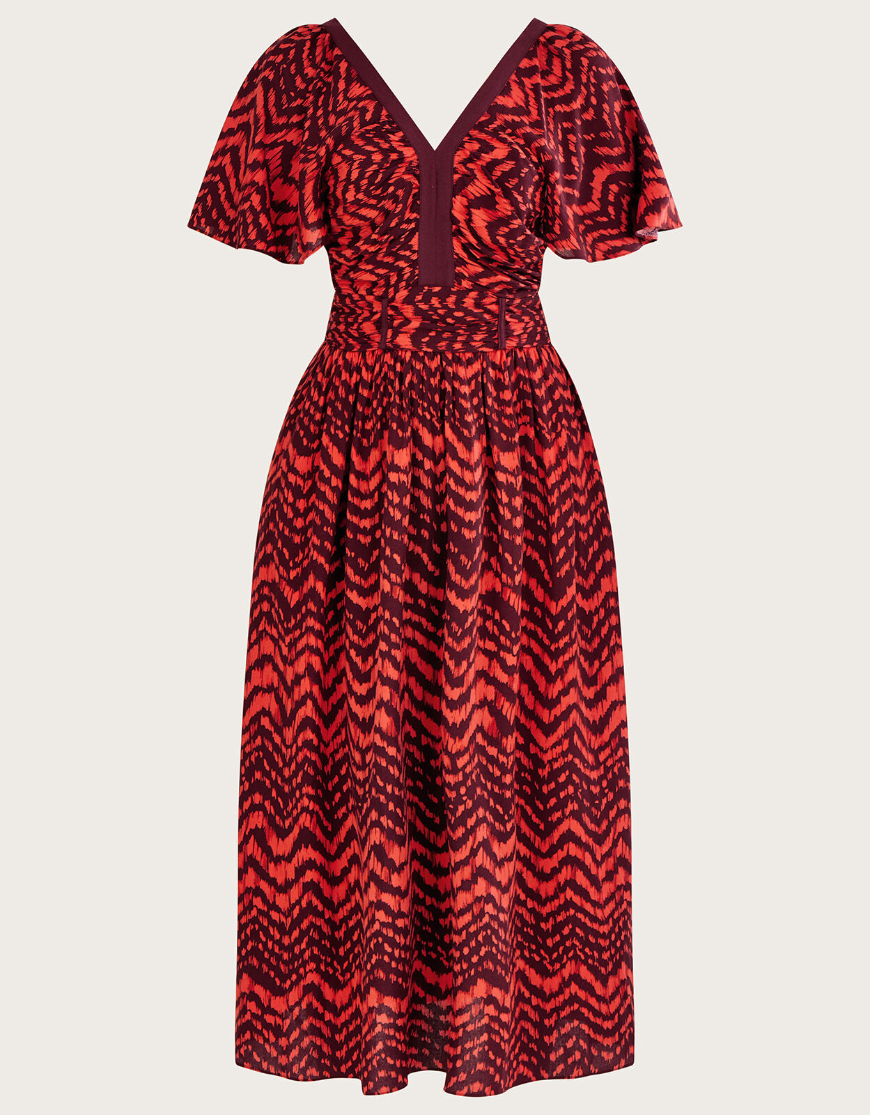 V Neck Zig Zag Animal Print Dress Red