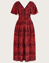 V-Neck Zig-Zag Animal Print Dress, Red (RED), large
