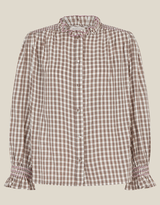 Marlo Check Blouse, Brown (BROWN), large