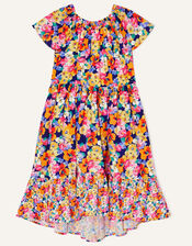 Multi Flower High Low Dress in Recycled Polyester, Orange (ORANGE), large