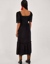 Broderie Trim Midi Dress, Black (BLACK), large