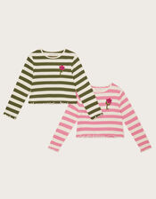 2-Pack Stripe Long Sleeve Crop Tops, Multi (MULTI), large