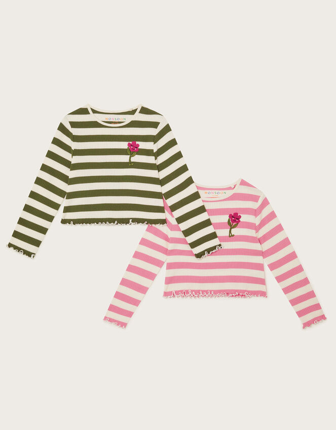 2-Pack Stripe Long Sleeve Crop Tops, Multi (MULTI), large