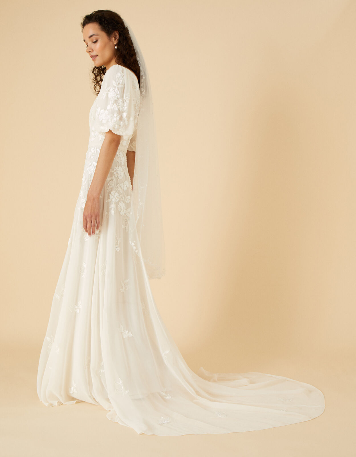 Rosie Embellished Puff Sleeve Bridal Dress Ivory