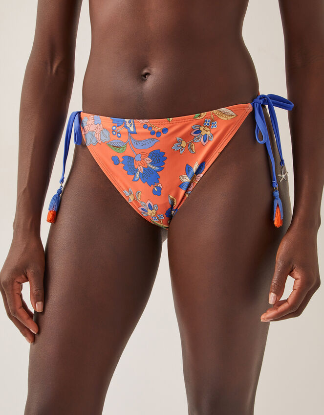 Kaia Floral Tie-Side Bikini Bottoms, Orange (ORANGE), large