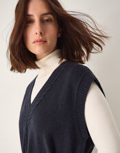 Cohen Tie Waist Cable Knit Vest, Blue (NAVY), large