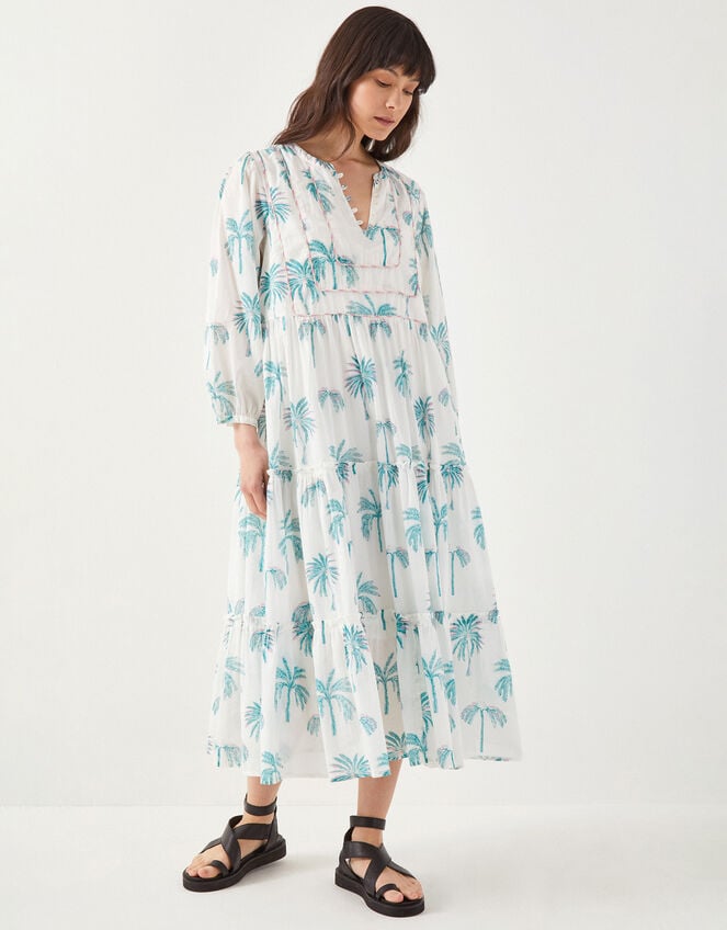 East Pami Palm Print Midi Dress, Ivory (IVORY), large