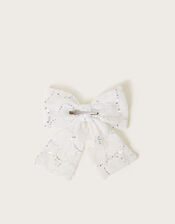 Sequin Ruffle Bow Hair Clip, , large