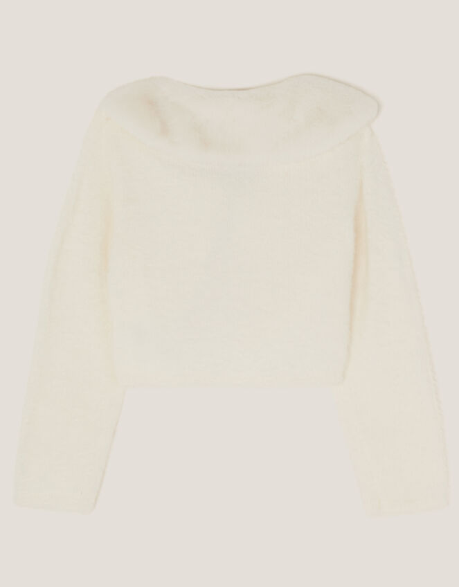 Faux Fur Collar Cardigan, Ivory (IVORY), large