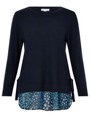 Nala Floral Woven Hem Jumper, Blue (NAVY), large