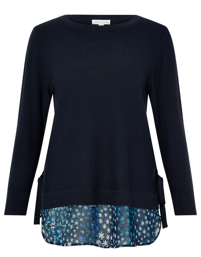Nala Floral Woven Hem Jumper, Blue (NAVY), large