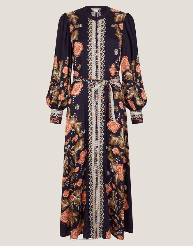 Rosalie Blouson Floral Print Midi Dress, Blue (NAVY), large