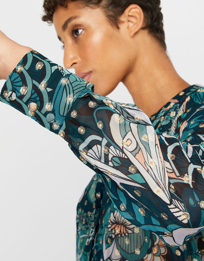Zoe Floral Metallic Shirt, Teal (TEAL), large