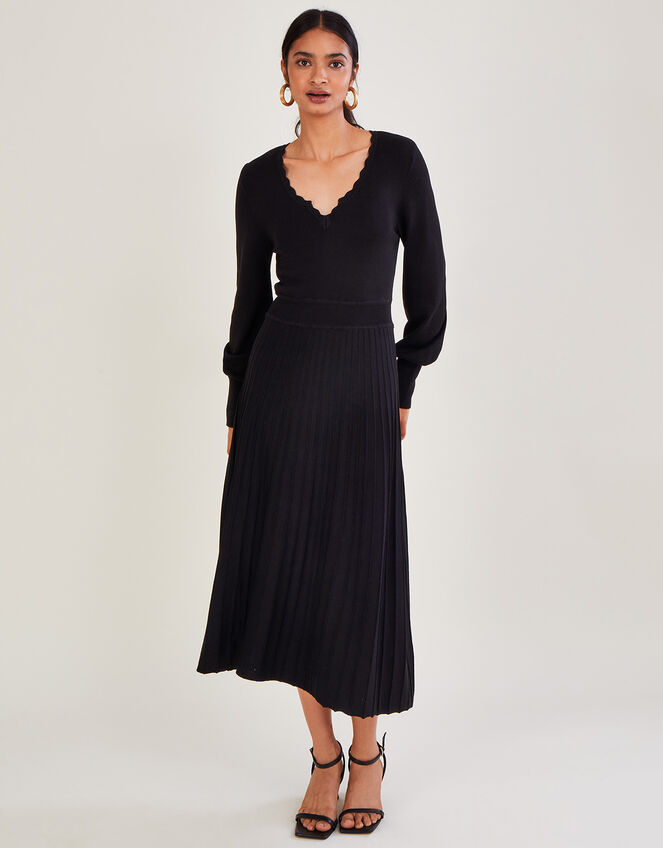 V-Neck Midi Dress with LENZING™ ECOVERO™ , Black (BLACK), large