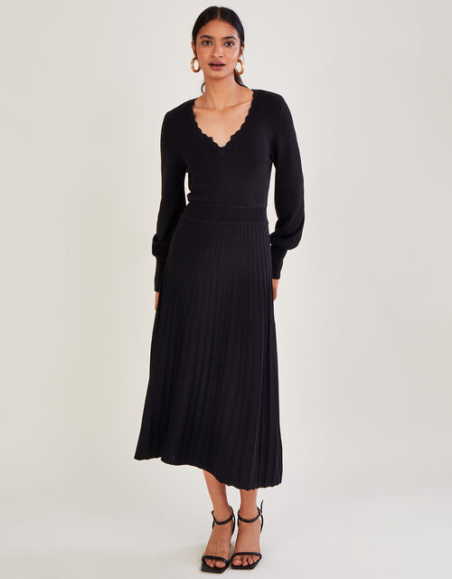 V Neck Midi Dress with LENZING™ ECOVERO™ , Black (BLACK), large