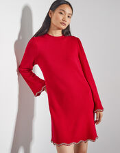 Tia Beaded Mini Jumper Dress, Red (RED), large