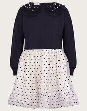 Embellished Organza Collar Dress, Black (BLACK), large