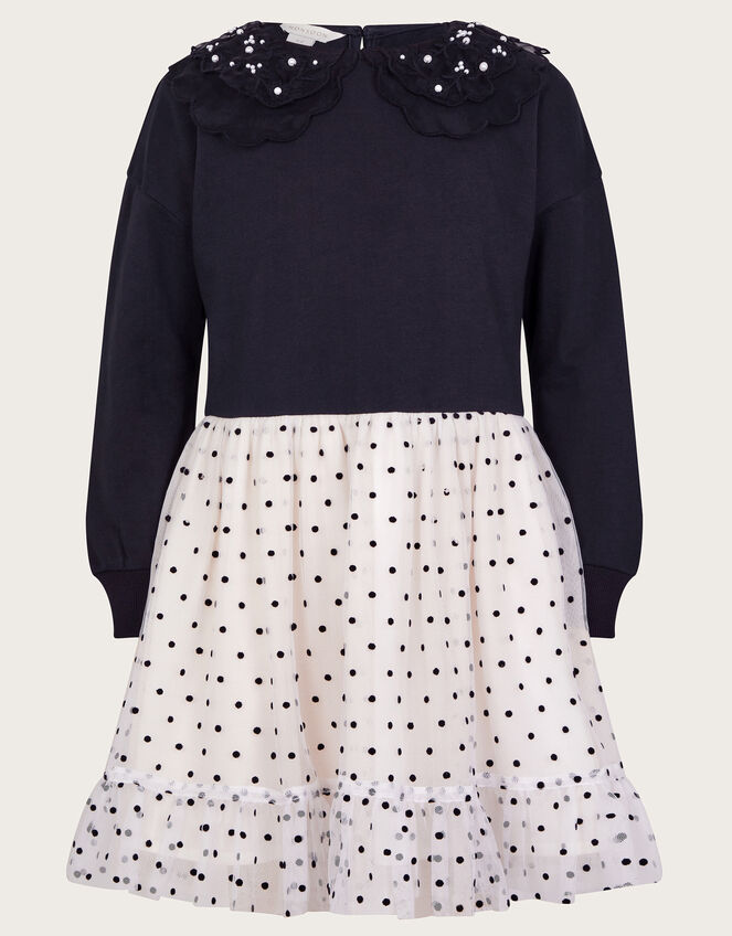 Embellished Organza Collar Dress, Black (BLACK), large