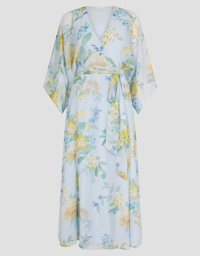 Rowan Floral Wrap Midi Dress, Blue (PALE BLUE), large