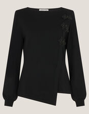 Sofia Asymmetrical Button Jumper, Black (BLACK), large