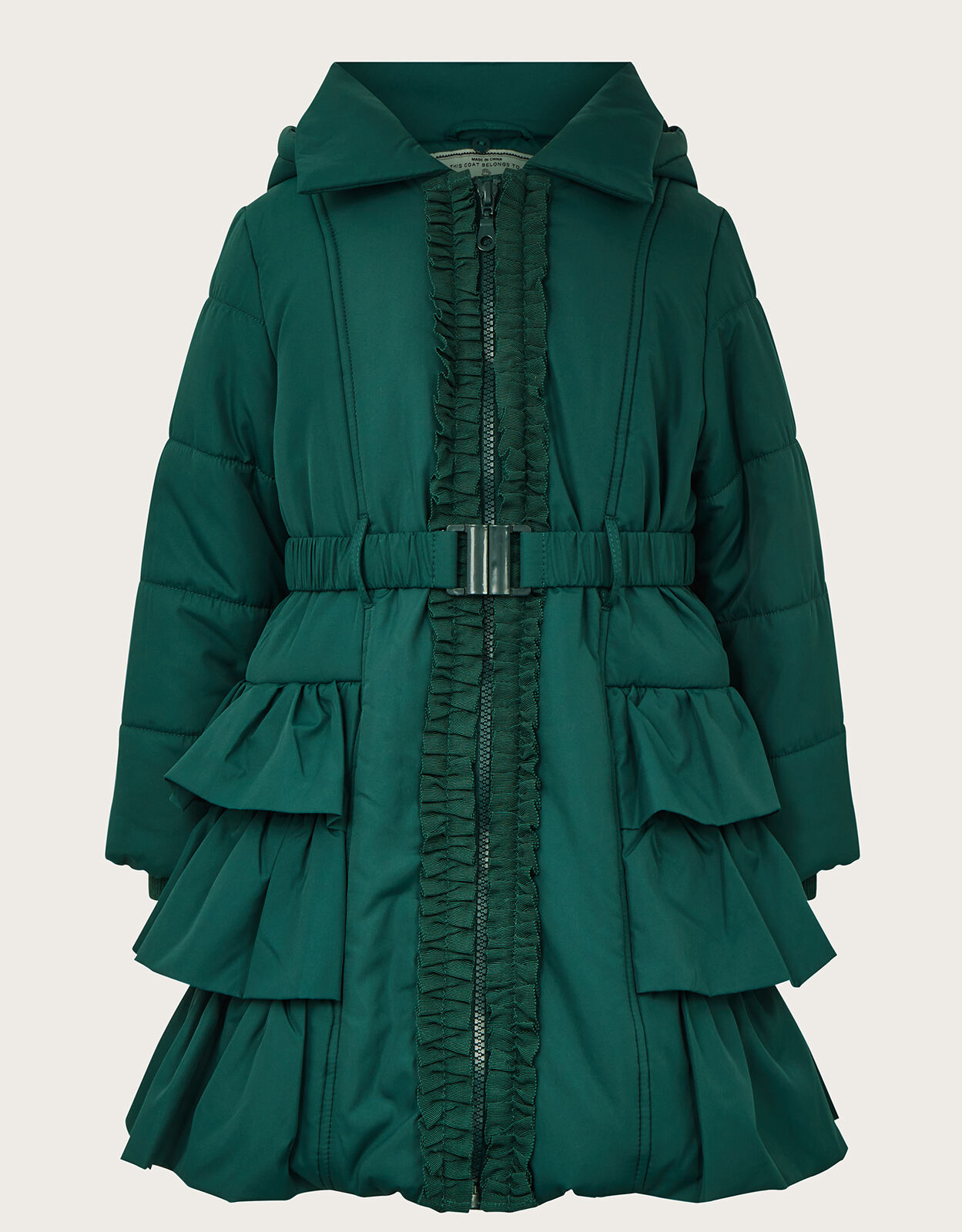 Tiered Belted Padded Coat Green