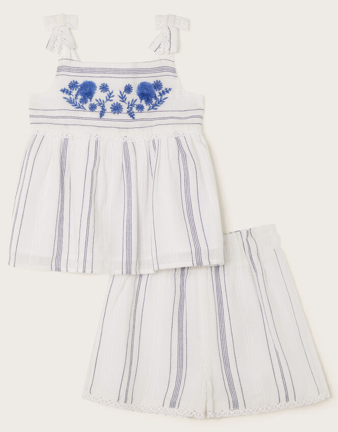Baby Embroidered Top and Shorts Set, White (WHITE), large