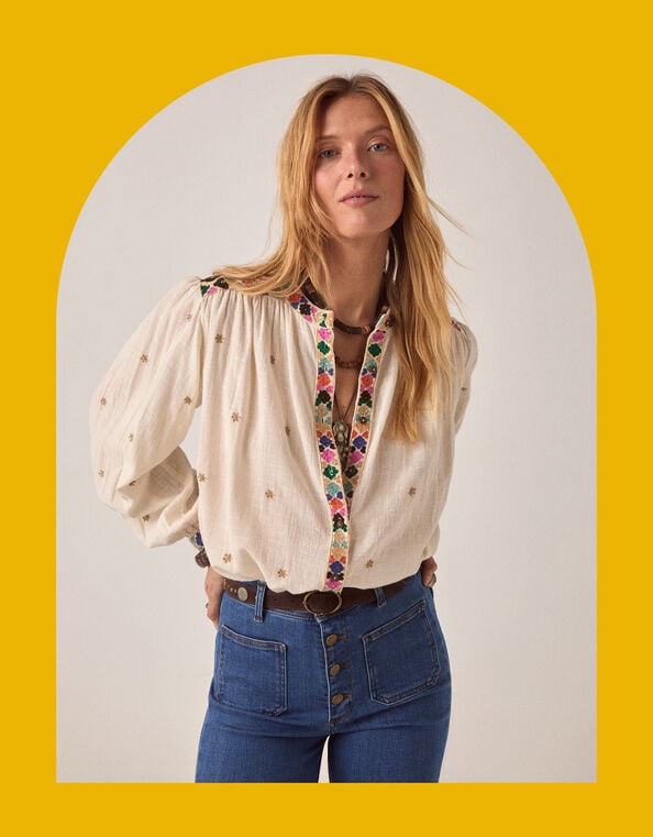 Maison Hotel Cleo Embroidered Blouse, White (OFF WHITE), large