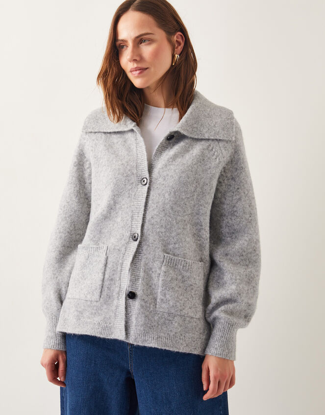 Clay Collar Cardigan, Grey (GREY), large