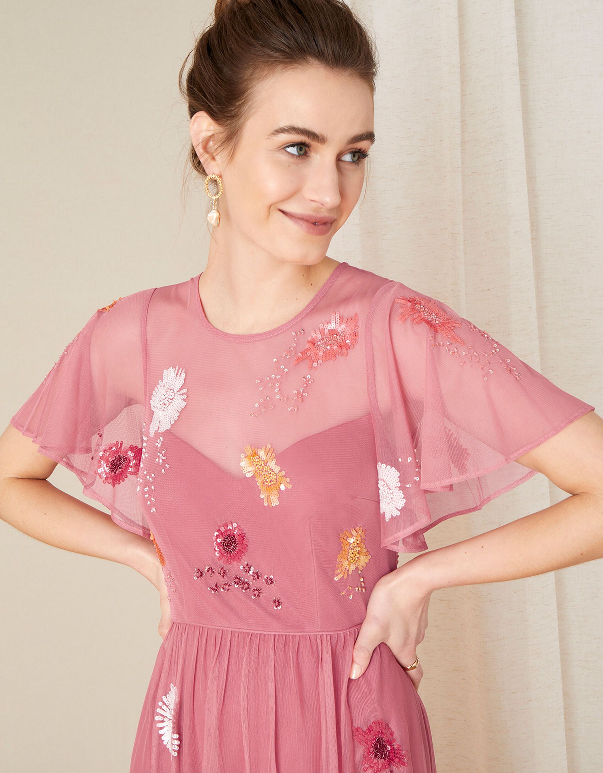 Elissia Embellished Midi Dress in Recycled Fabric Orange Orange Midi