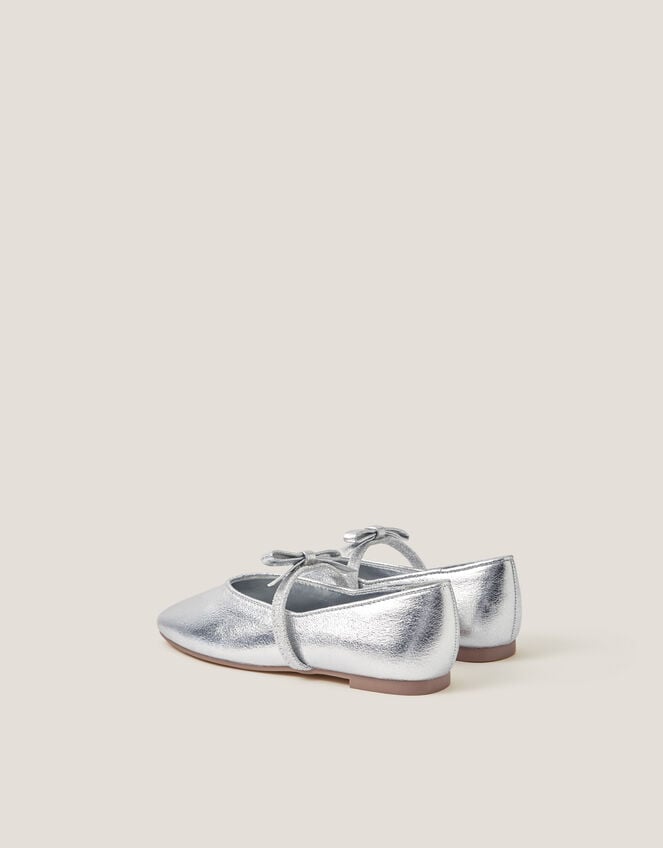 Bow Strap Metallic Ballet Flats, Silver (SILVER), large