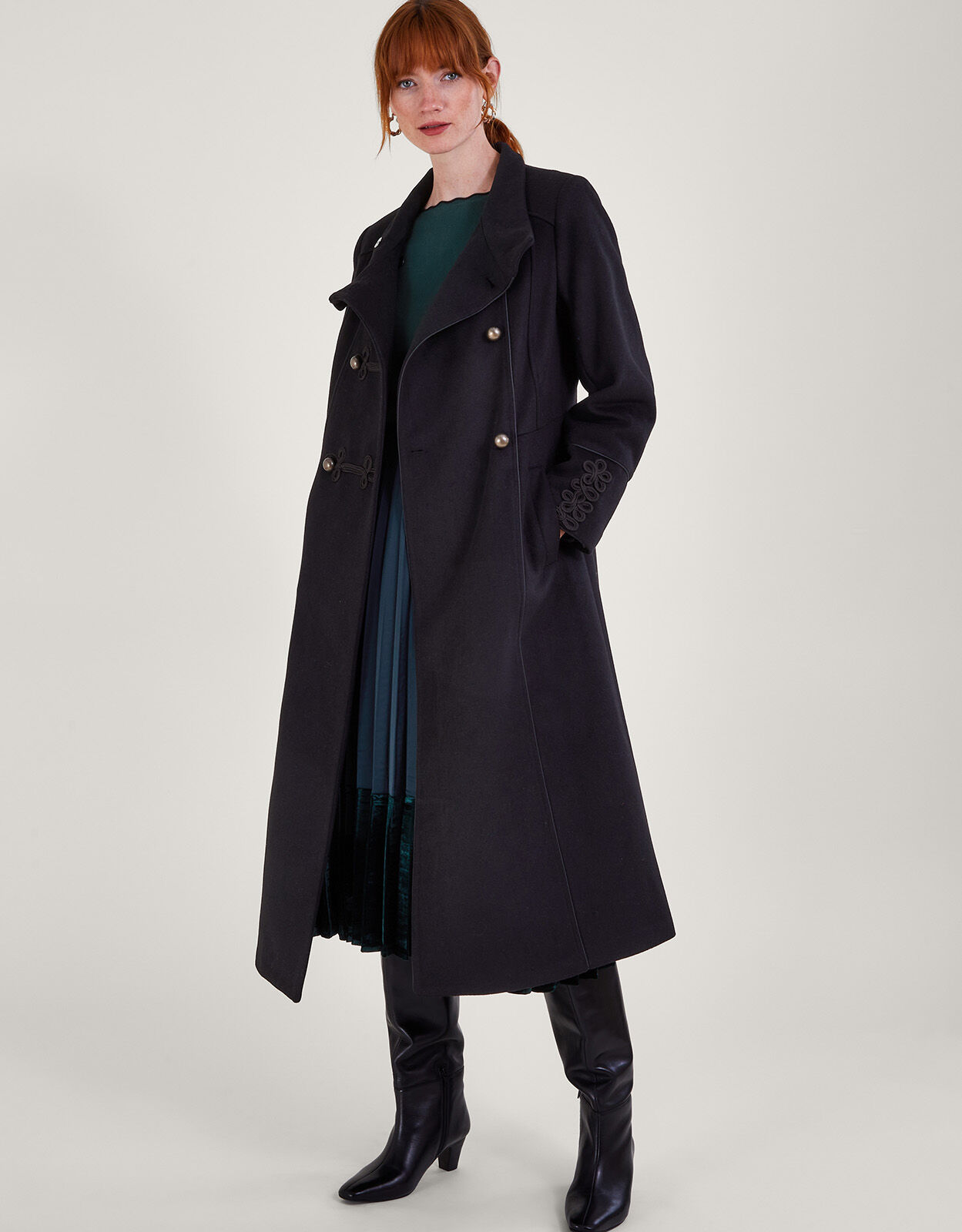 Long black military coat womens cheap