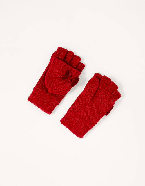 Ruby Velvet Bow Capped Gloves, Red (RED), large