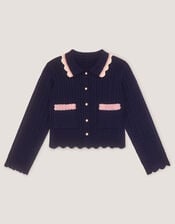 Embellished Cable Knit Cardigan, Blue (NAVY), large