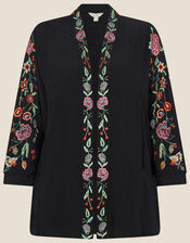 Embroidered Kimono with Sustainable Viscose, Black (BLACK), large