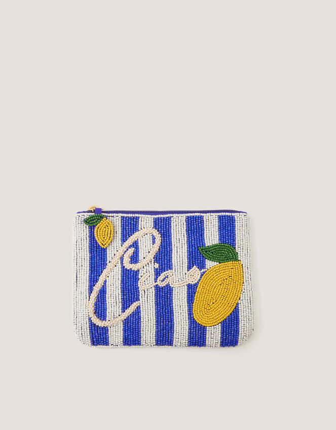 Lyra Lemon Beaded Pouch, , large