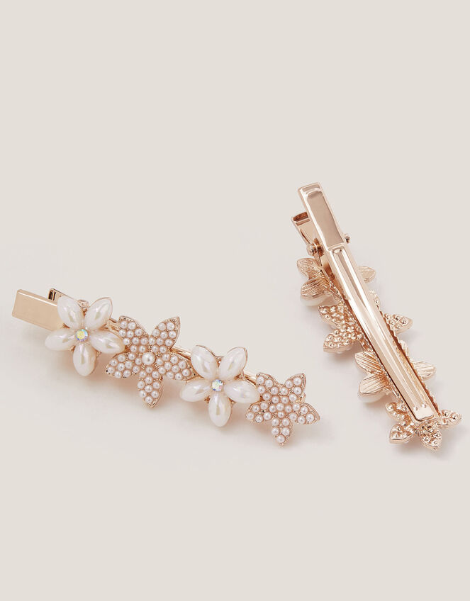 2-Pack Pearly Flower Hair Clips, , large