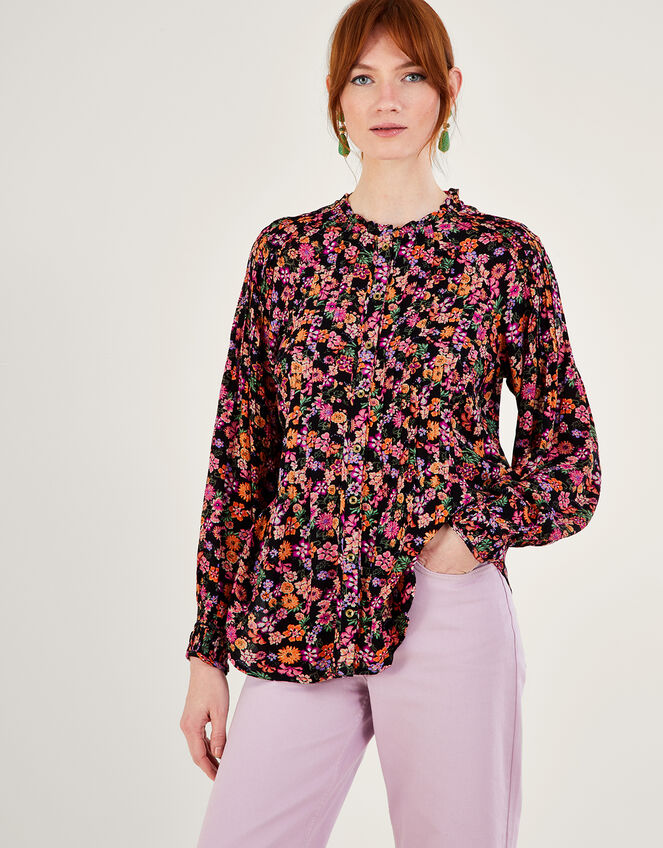 Ditsy Floral Pintuck Blouse in LENZING™ ECOVERO™ Orange