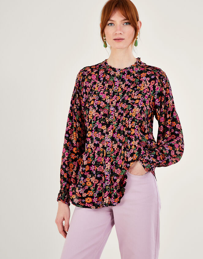 Ditsy Floral Pintuck Blouse in LENZING™ ECOVERO™, Orange (ORANGE), large