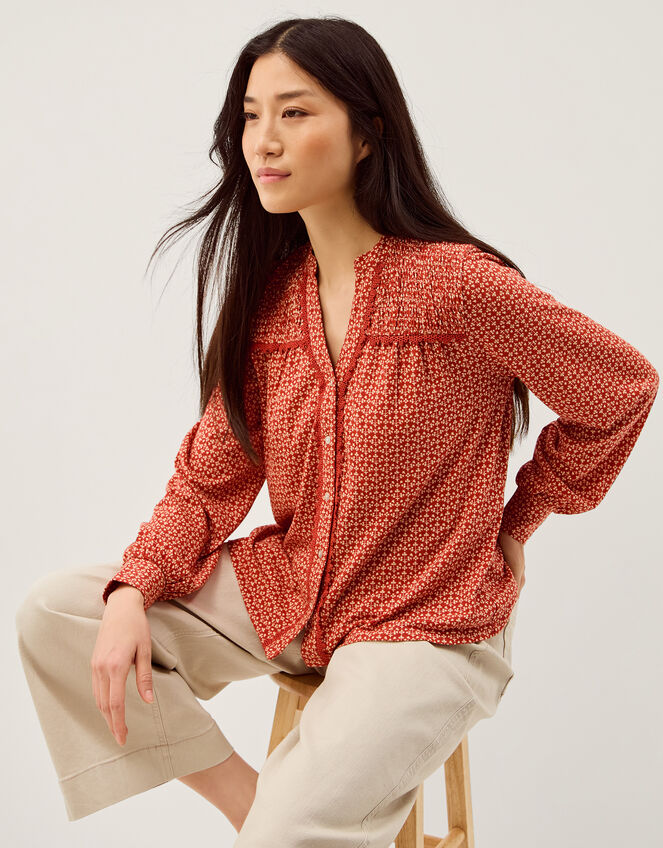Palmer Print Smocked Jersey Top