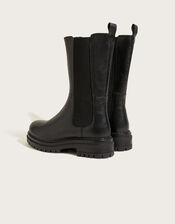 Mid Length Leather Stomper Boots, Black (BLACK), large