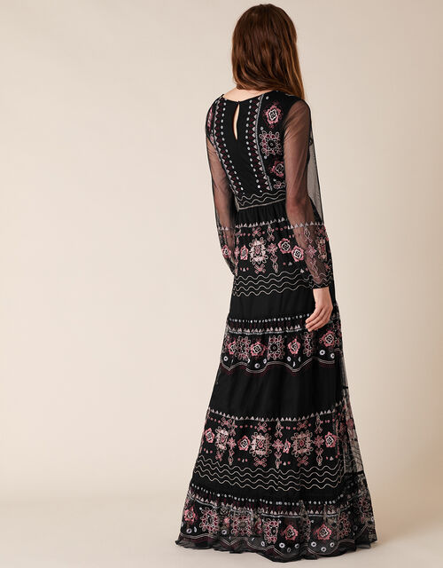Atelier Heather Embroidered Maxi Dress Black Evening Dresses Monsoon Uk