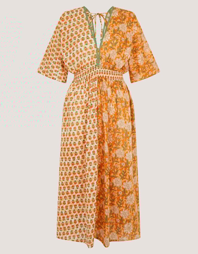 Carris Plunge Floral Midi Dress, Orange (ORANGE), large